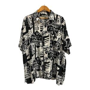 Robert Stock Monochrome Graphic Black and White 100% Silk Shirt size XXL